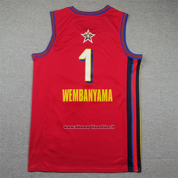 Maglia All Star 2025 San Antonio Spurs Victor Wembanyama No 1 Rosso